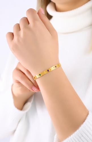 Image of Stylish Gold Plated Bangle for Women | Daily Use Stainless Steel Kada | Anti-Tarnish Waterproof Cuff | Multicolour Crystal Evil Eye | Daily Wear Bracelet For Womens | Premium Gift For Girl