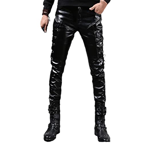 Pantalon en cuir synthétique slim homme à lacets steampunk taille 36
