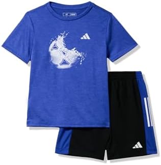 adidas Boys Short Sleeve Graphic Tee &amp; Mesh Shorts Set