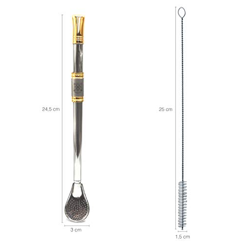 Bomba Para Mate Chimarrão ou Terere 24cm Inox Ouro 18k Pera Laçador