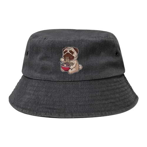 FJQWKLF Fischerhut mit Hunde-Essen, Ramen-Motiv, für Herren und Damen, aus gewaschener Baumwolle, für den Sommer, Outdoor, Strand, Reisen, Sonnenhut