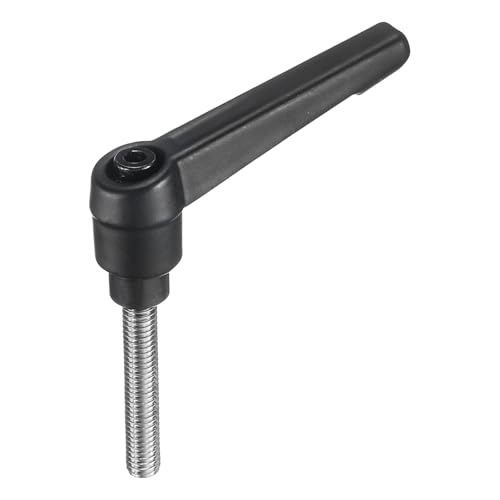 Image of uxcell Adjustable Clamping Lever Handle M6 x 35mm Metric 304 Stainless Steel Male Threaded Stud Hand Knobs Push Button Ratchet Rotating Screw Handles Bolts with Locking Lever Black