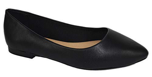 City Classified Women Casual Flat Office Shoes Wide Width Fit Pointy Toe W-Hold Leather Black PU 7