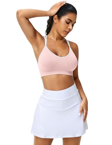 Image of VEQKING Strappy Cross Back Women Sports Bra Pack for Medium Support Workout | Removable Padded Cups, Spaghetti Strap, Comfort Seamless Wirefree, Soft Breathable Fabric, for Gym /Yoga /Pilates /Walking /Daily