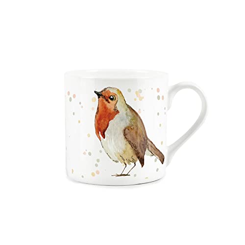 Purely Home Watercolour Robins Mug - Bone China White Coffee/Tea Present Gift for Bird Lovers, 1 Mug