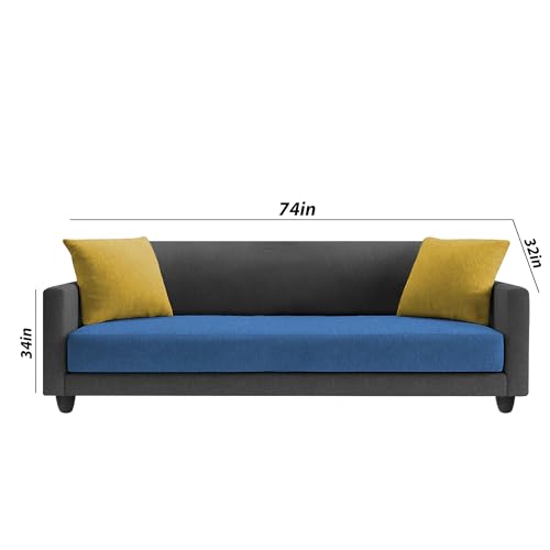 Image of Casaliving Dominic 3 Seater Sofa Set for Living Room (Black Blue Fabric) Premium Fabric Sofa