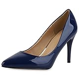 Giralin Damen Spitze Pumps Elegante Lack Schuhe Stiletto Abendschuhe High Heels Absatzschuhe 207944 Dunkelblau Lack 38