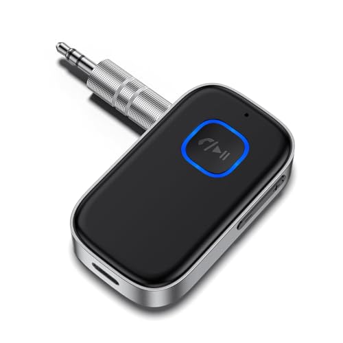 GlasFlength Receptor Aux, Adaptador Bluetooth Coche 5.0 con Receptor Bluetooth Coche Jack 3.5 mm con 16Hrs de Uso para Llamadas Manos Libres/Altavoces/Auriculares/Coche(Negro)