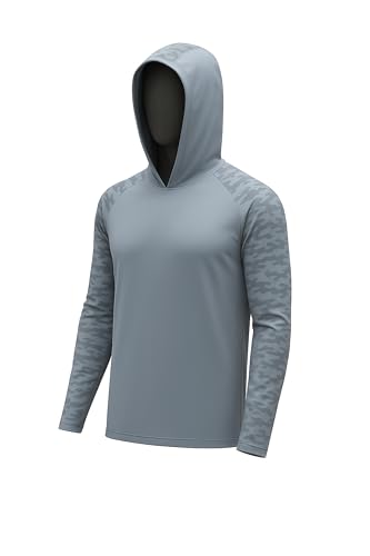 Permethrin Herren-Kapuzenpullover, Insektenschutz, langärmelig, Angel-Shirt, LSF 50+, UV-Sonnenschutz, Rashguard, Sonnenhemd, Größe XL, Blau-Camouflage-Muster