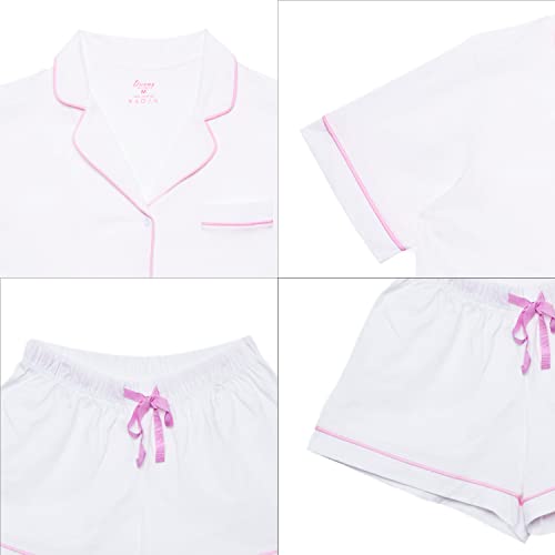 Image of LUBOT 100% Cotton Pajamas for Women 2 Piece PJ Set Button-Down Soft Knit Short Sleeve Summer Sleepwear Loungewear XS-XXL