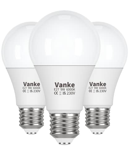 Vanke E27 Screw Bulb 9W(60W Equivalent) Cool White 6000K Pack of 3