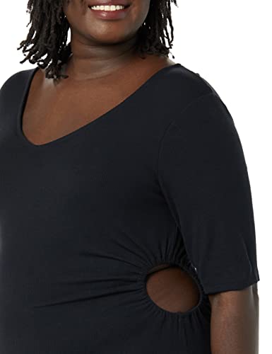 Image of Amazon Essentials Women's Fine Rib V Neck Side Cut-Out Midi Dress (Previously Daily Ritual)