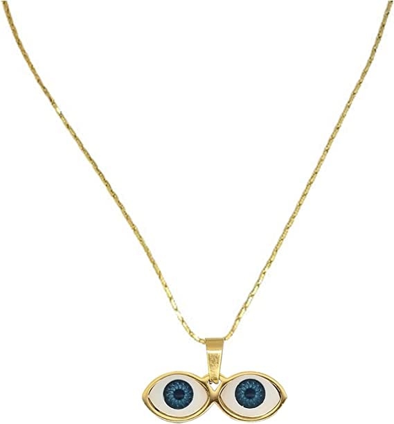 RC & J GENERAL14kt Eyes Of Saint Lucy, Lucky Charm, Gold Stainless Steel & 18" Necklace - Ojitos De Santa Lucia Para Proteccion Dije y Cadena 18"