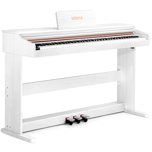 Vediya 88 Key Semi-Weighted Keyboard Piano - Full Size Upright Digital Piano Keyboard for Beginners - Electric Piano with Triple Pedal Supports USB-MIDI (White)