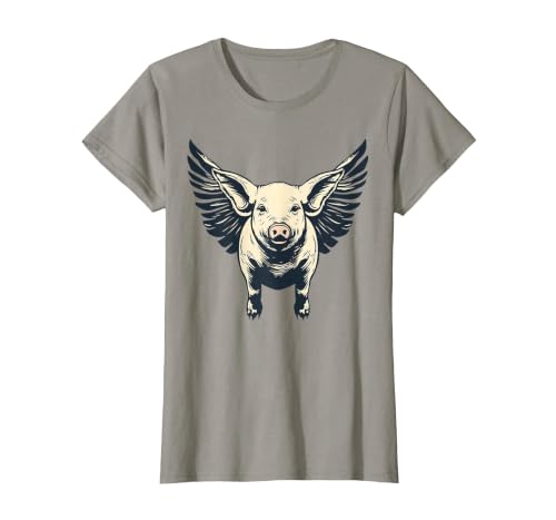 Flying Pig with Wings Fly Pig Lovers T-Shirt, Women, Slate Grey, X-Small