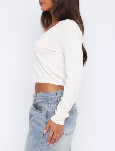 Image of Ezbelle Women's Long Sleeve Open Front Cropped Lightweight Cardigan Sweater Button Down Shirt 2026 Fall Tops