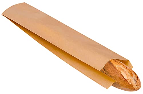 Bolsa pan para una barra y dos barras. 100 Bolsas papel kraft marron para panes panaderia baguette bolleria pasteleria. Largo 55cm (1 BARRA 55x10 +4)