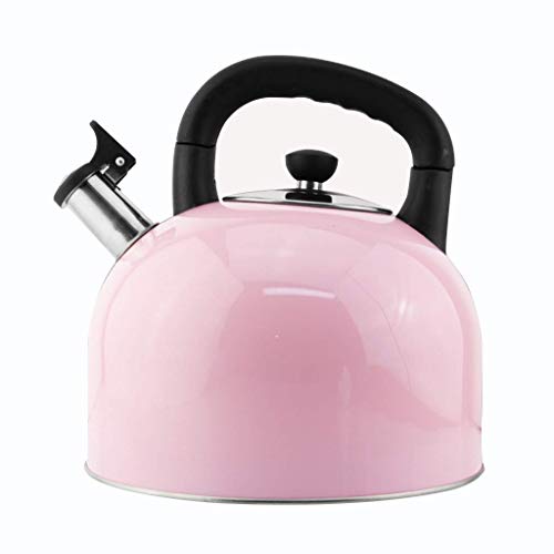 Edelstahl-Kochkessel - Pfeifkessel im Retro-Stil - Geeignet für alle Kochfeld- / Ofentypen, einschließlich Induktion, Pink, 5 l