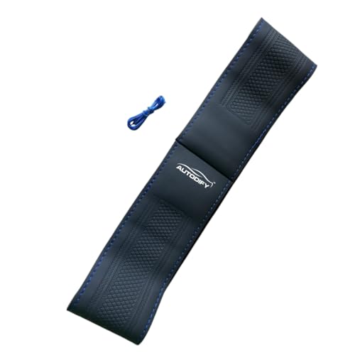 Image of Black with Blue Stitch Leather Steering Wheel Cover Universal Fit, Anti-Slip, Breathable, Comfortable Grip, Durable & Stylish for Cars Easy Install Long Lasting Protection