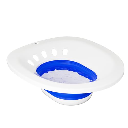 Sitz Bath for Toilet Seat Hemorrhoids and Postpartum Care,Yoni Steam Seat, Collapsible Sits Bath Kit for Women,Easy to Store,Wide Seat,Deeper Bowl (Blue No Flusher)