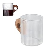 Sonew Taza de café de Vidrio de Grano Vertical, Cocina de Viaje en Casa Restaurante Whisky Whisky Copa de Vidrio con Asa de Madera (280ML)
