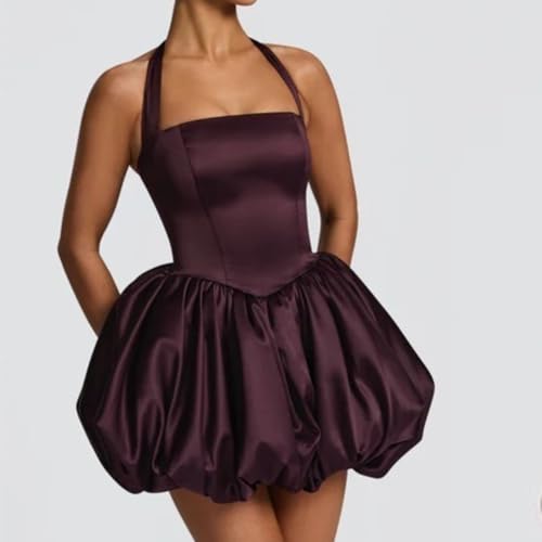 Image of Women's Y2K Sexy Halter Corset Mini Dress Backless Corset Bubble Ruched Waist Club Party Dresses
