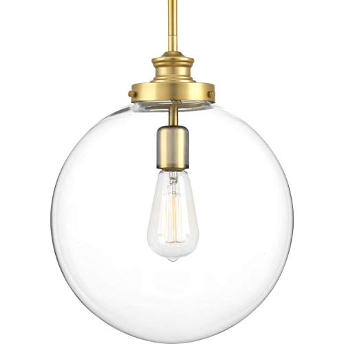 Image of Penn Collection 1-Light Clear Glass Farmhouse Pendant Light Natural Brass