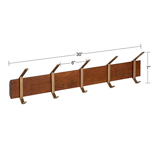 Kate and Laurel Rossmore Modern 5 Hook Shelf, Walnut and Gold, Mid-Century Coat Rack by Kate and Laurel - Image 5