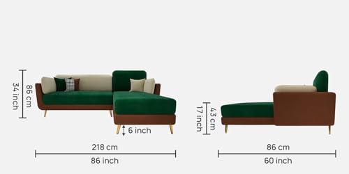 Image of Polyester Velvet Contemperory Sofa Set with Cushion Chaise Lounge, Sectional Sofa Perfect for Your Living Room,Guests Room & Office. (Green & Beige, 4 Seater)