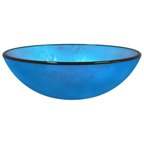 Vasque à Poser, Lavabo à Poser en Verre Lave Main Salle de Bain Verre trempé 42x14 cm Bleu