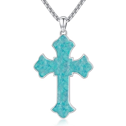 Bijou chrétien unisexe en argent et turquoise : cadeau anniversaire idéal