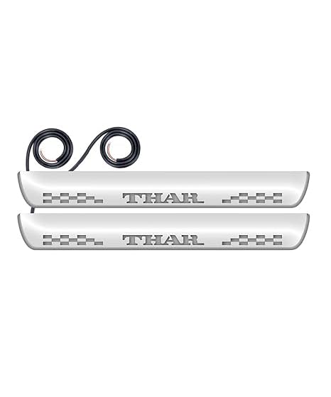 Fabtec Car Door Foot Step Sill Plate with Mirror Finish LED Compatible with Mahindra Thar (Set of 4pc, Blue)(6 Month Warranty)