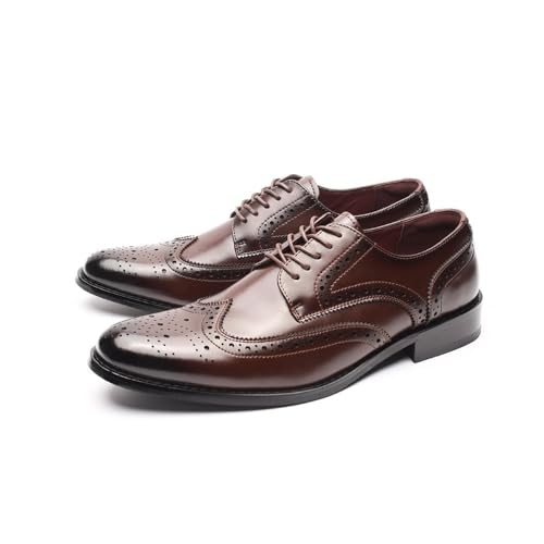 Plus Size 45-47 Men's Leather Shoes Brogue Carved British Style Derby Shoes Business Formal wear Leather Shoes Men's Cross-Border(Darkbrown,45)