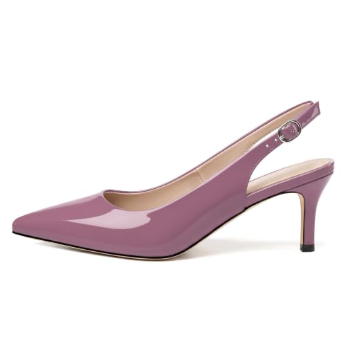 Image of NUMALEO Slingback Heels for Women Pointed Close Toe Kitten Heels Patent Pumps Dress Party Comfy Heeled Sandals Stiletto 2.5 Inch Dress Shoes