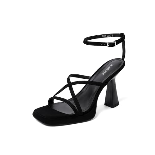 Image of Reitoye Strappy Heels for Women Platform Chunky Square Toe Heeled Sandals | Women's Heeled Sandals,Block High Heel,Adjustable Ankle Strap,All-Day Comfort Non-slip Sole,Party,Wedding,Prom Heels Shoes