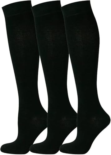 Makii 3 6 Pairs Kids Girls Knee High School Socks - Back to School Cotton Rich Fluffy Comfort Fit Uniform Long Socks Party Wear Knee Long Stockings For Girls Black-Plain-pack 3-7-10 Y-