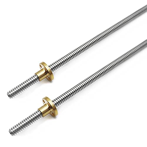2pcs 400mm Tr8X2 Lead Screw with T8 Brass Nut for 3D Printer Machine Z Axis(Acme Thread, 2mm Pitch, 1 Start, 2mm Lead)