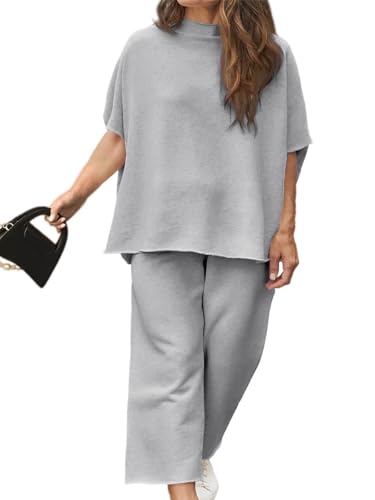 Image of Beautife Women's Plus Size 2 Piece Outfits 3 /4 Batwing Sleeve Capelet Crew Neck Pullover Top Wide Leg Pants Lounge Set