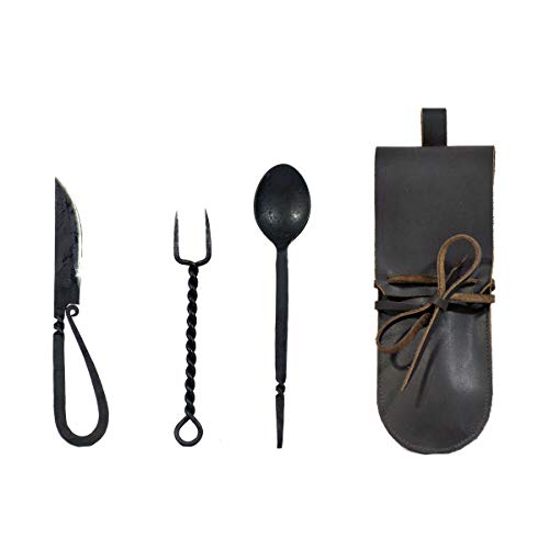 GDFB Get Dressed For Battle Cubiertos Medievales, Incluye Estuche de Cuero, recreación, Larp Negro Mediano Cover