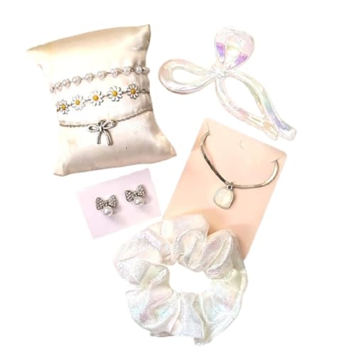 Image of Styling Fashion Accessories Hamper White Stone Nacklace Chain, Earring, 3 Hand Braclates and Clutcher with Box (Pack of 7)