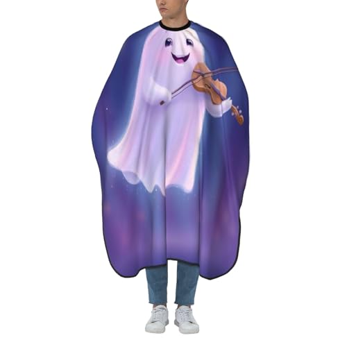 Delantal de corte de pelo con diseño de fantasmas voladores de dibujos animados tocando el violín, delantal de peluquería para adultos