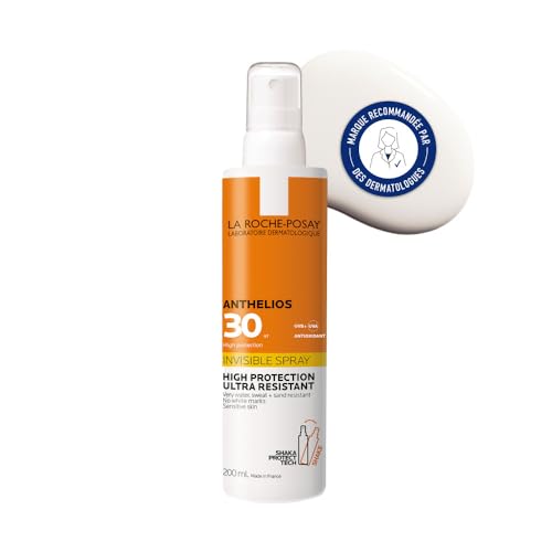 La Roche-Posay, Anthelios, Crème Solaire Invisible Haute Protection SPF30, Visage et Corps, Peaux Sensibles et Intolérantes, Fini Invisible et Non Gras, Format Spray, 200 ml