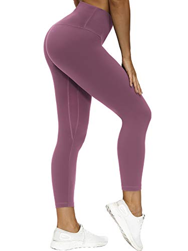 Yige Women's Naked Feeling High Waist Side Pocket Yoga Pants Tight Workout Yoga Leggings Pink-L