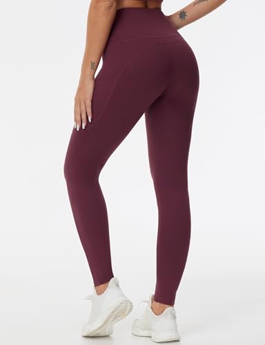 Image of THE GYM PEOPLE Thick High Waist Yoga Pants with Pockets, Tummy Control Workout Running Yoga Leggings for Women