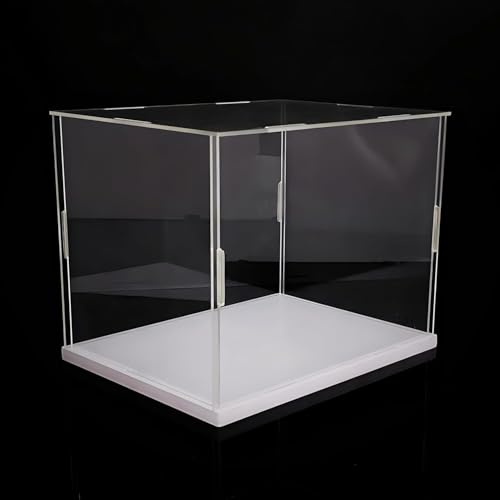 Image of Clear Acrylic Display Case - Self-Assemble Cube Box with White Base | Dustproof Protection Showcase for Collectibles, Figures, Models, Toys & Memorabilia (10x8x8)