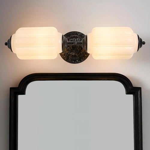 Glazart Luxa Vintage Milk Glass Vanity Light Fixture Over Mirror,