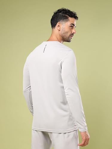 Image of TECHNOSPORT Men Polyester Self Design Chest Print Slim Fit Long Sleeve T-Shirt for Gym, Workout and Regular Use with SPF50+