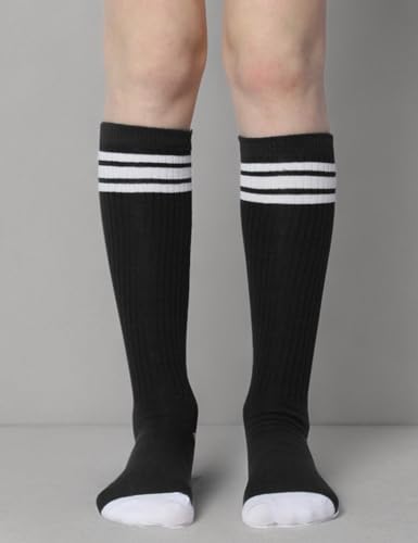 Image of 3 Pairs of juDanzy Knee High Boys or Girls Stripe Tube Socks for Soccer, Basketball, Uniform and Everyday Wear