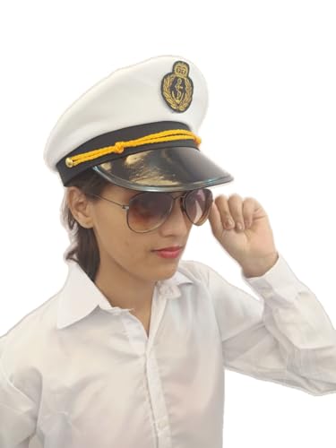 BookMyCostume White Navy Air Force Pilot Officer Cap Accessory for Man and Woman | Adults