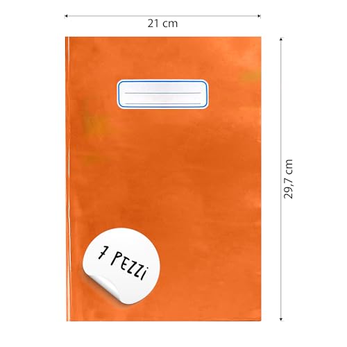 ICE TOYS 7 Hefthüllen einfarbig orange mit Platz zum Schreiben des Namens Materie Klasse mit Lesezeichen für die Schule (Orange)